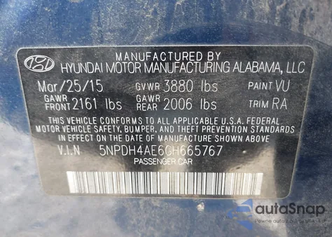 2016 Hyundai Elantra Se/Sport/Limited from USA, damaged, VIN 5NPDH4AE6GH665767